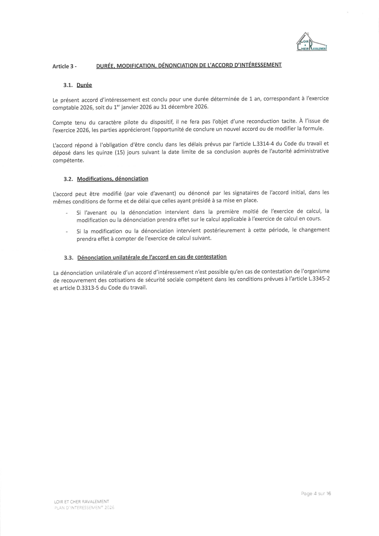 Page 4 de l'accord d'intéressement 2026