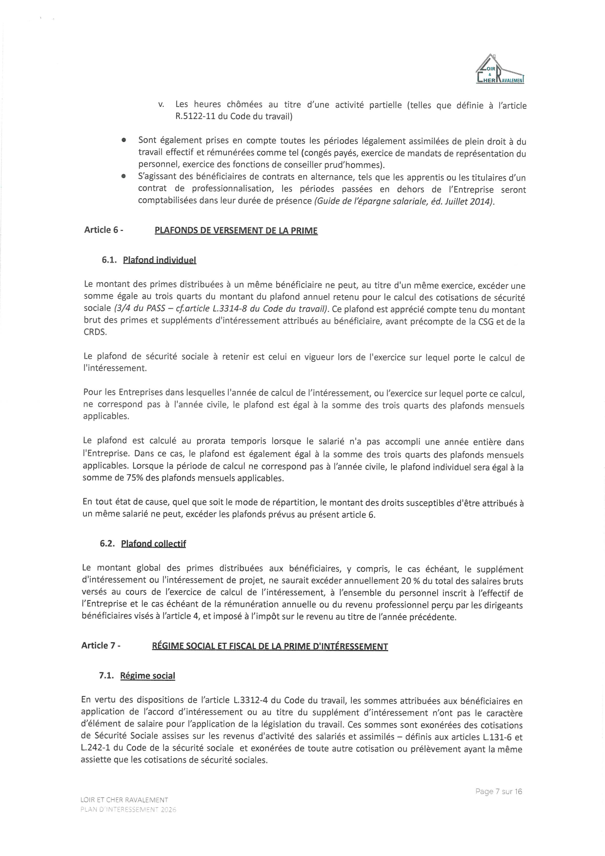 Page 7 de l'accord d'intéressement 2026
