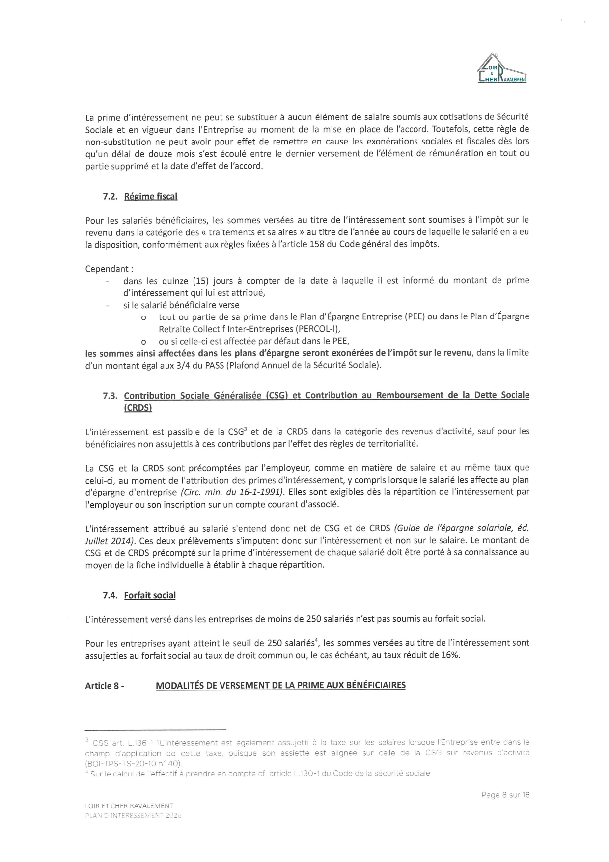 Page 8 de l'accord d'intéressement 2026