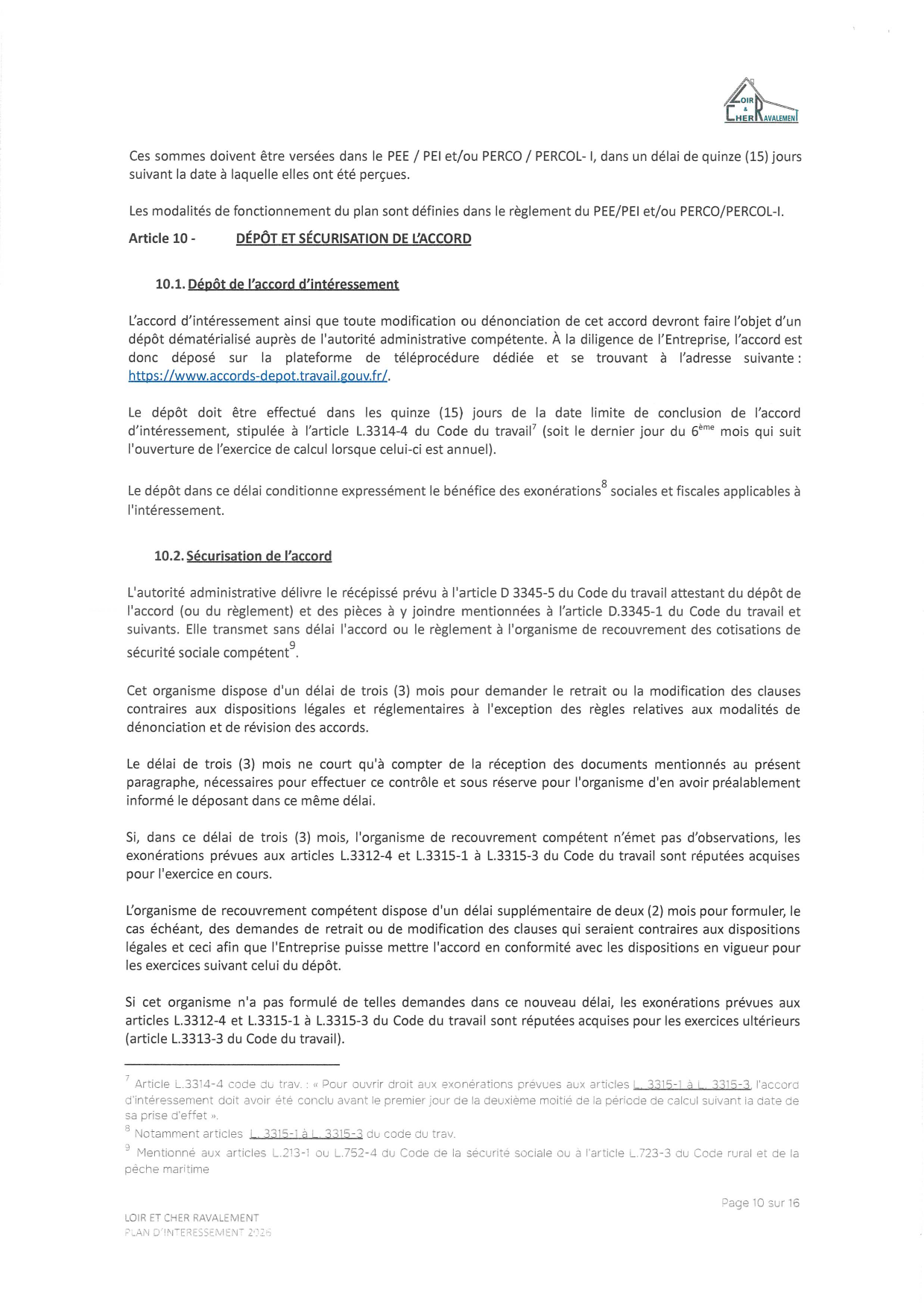 Page 10 de l'accord d'intéressement 2026