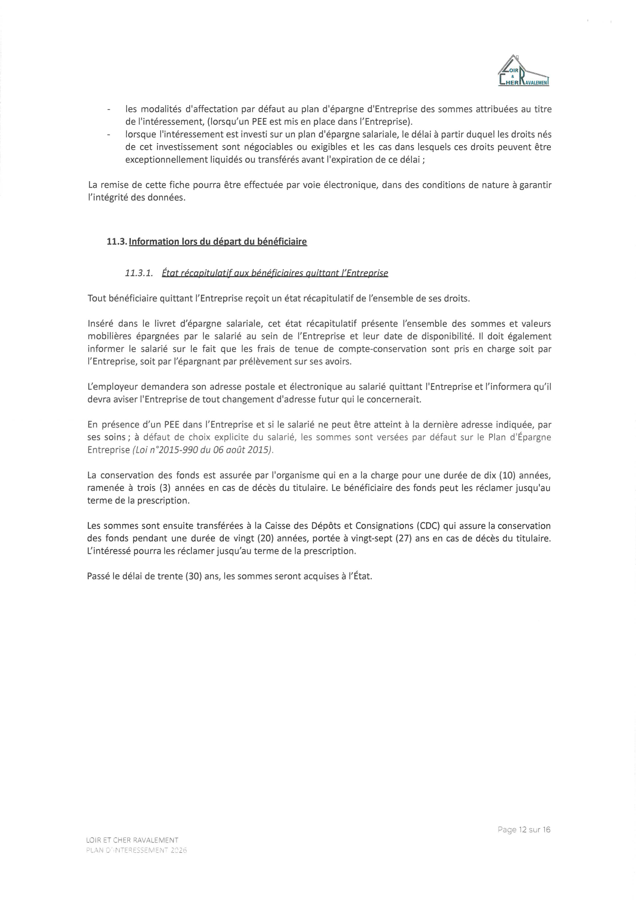 Page 12 de l'accord d'intéressement 2026